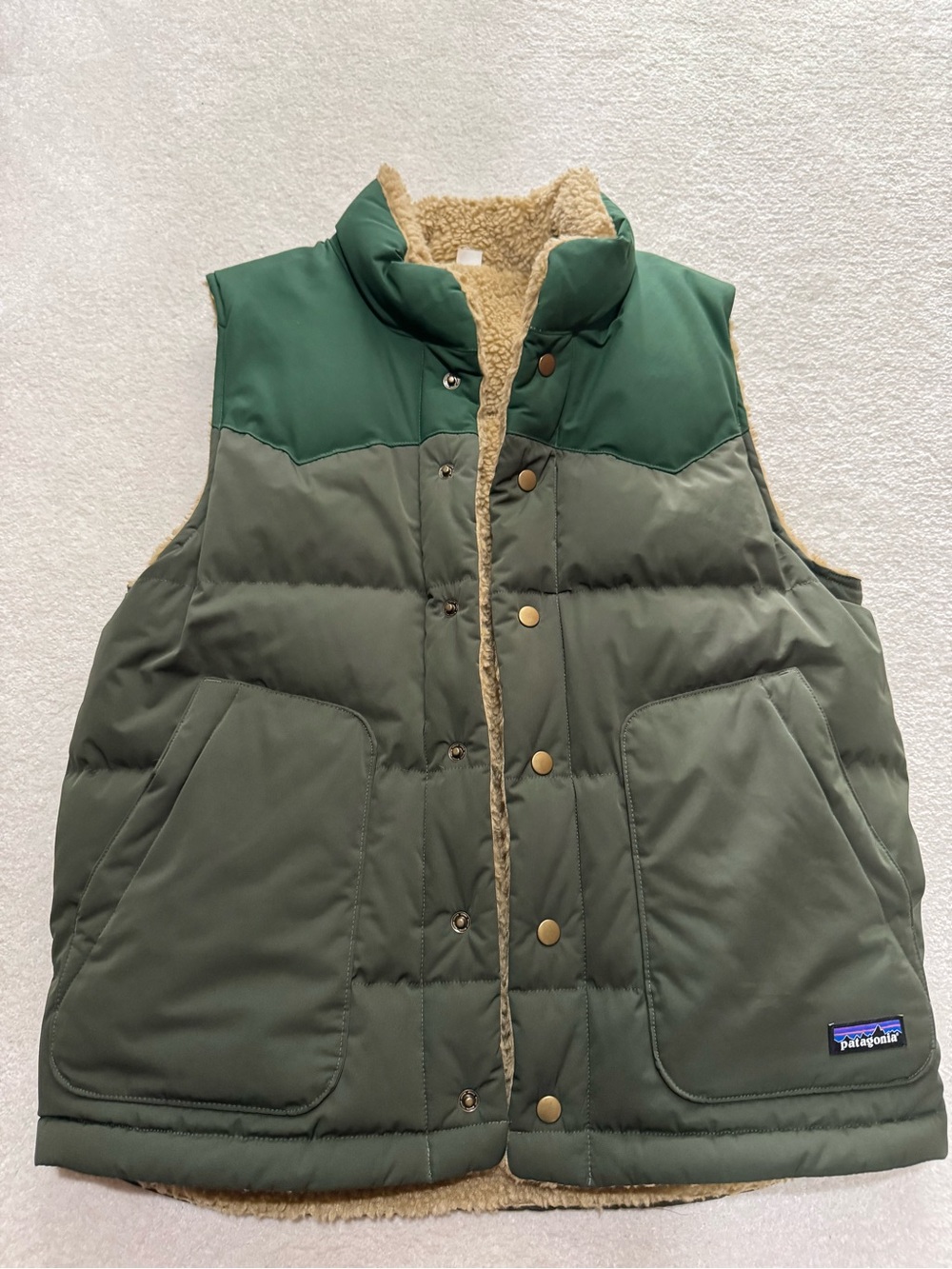 Patagonia Bivy Men's Green Sherpa-Lined Reversible Vest